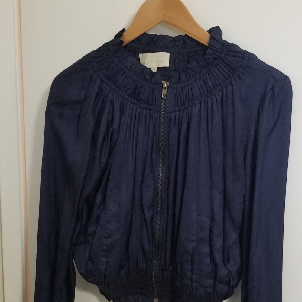Blue satiny zip up